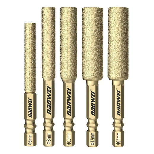 Nanwei Bawang brazing hole opener tile punching hand drill bit marble glass dry stone emery durable 6+6+8+10+12mm five-piece set + storage box