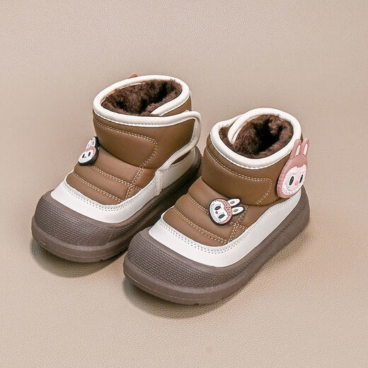 Girls' Snow Boots 2025 Winter New Boys' Shoes Plus Velvet and Thickened Antifreeze Cotton Shoes for Baby Girls Children's Boots Brown丨Upgraded Version 28 Size 17.0cm Inner Length