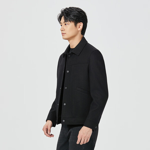 Lilang cashmere + wool woolen jacket men's winter short woolen coat men's wool coat black (24DYR5022Y) XL 175/92A