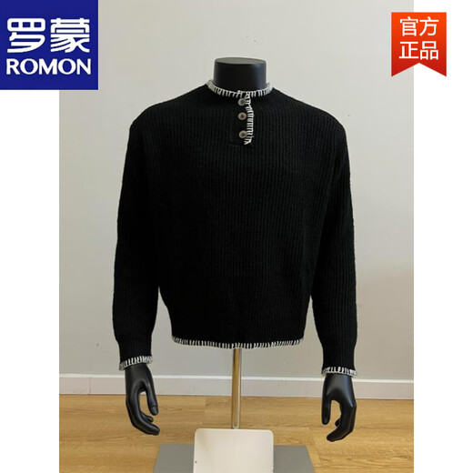 ROMON cleanfit American Henry collar sweater for men, autumn and winter style lazy style sweater with base layer black M