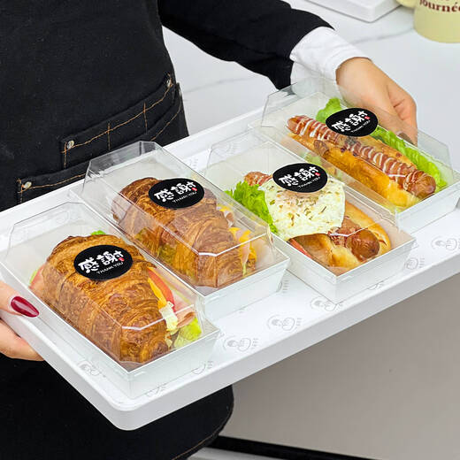 Chimi American hot dog packaging box rectangular bread croissant sandwich disposable baking packaging pancake box commercial rectangular box + transparent lid - 1000 sets