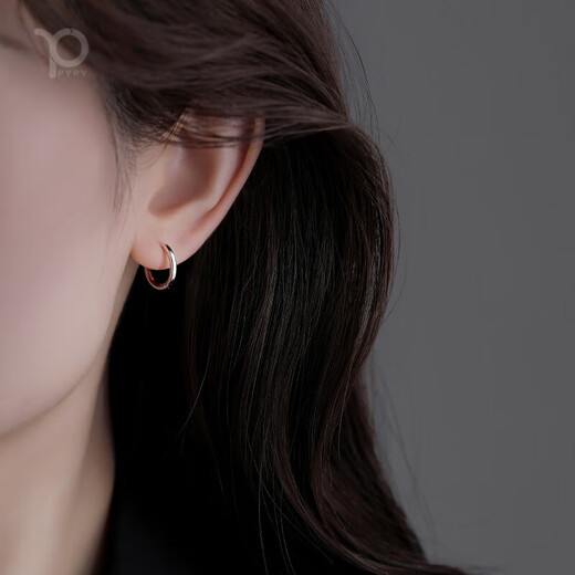 Earrings sterling silver genuine 999 plain hoop earrings for pierced ears niche style earrings ear buckles high-end ear bone nails outer diameter 12mm pure silver earrings pair small earlobes