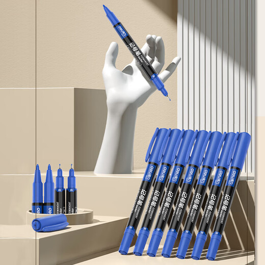Deli varilla delgada cabeza doble 0.5 mm/1.2 mm Logistics Express Oil Marker Pen Pen Pen Meeting Signature Pen Marker Blue 12 Pieces/Box S831