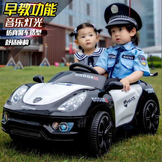 Babypure shine children's electric car four-wheel car baby police car stroller for boys and girls with remote control to sit on and swing toy car luxury with dual drive white remote control swing + bluetooth large default