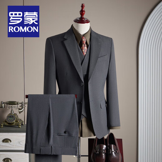 ROMON high-end modal woolen suit suit men's autumn groom wedding dress business casual professional suit navy blue two-piece suit top + pants 2XL 54 135-148Jin Jin equals 0.5 kg to wear