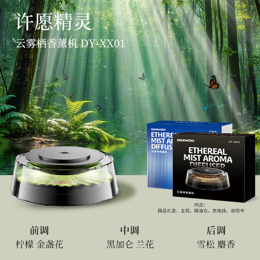 DAEWOO Daewoo Aromatherapy Perfume Viewing Aromatherapy Men's High-end Formaldehyde Removal Light Fragrance Electronic Spray Ornament Gift Night Light Obsidian Black + Aromatherapy Bomb (Wish Elf)