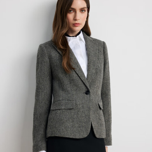 Scofield Wool 100% Women's Old Money Style Herringbone Blazer 2025 Fall New Arrival Gray L 170