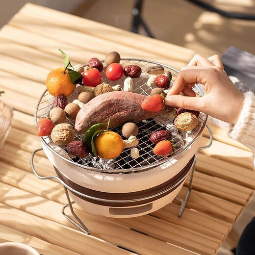 Cooking tea around the stove, indoor old-fashioned edge stove, Internet celebrity roasting stove, charcoal mud stove, outdoor carbon stove, free tea towel + carbon clip, 20.5CM carbon stove + iron frame + iron mesh + brown can