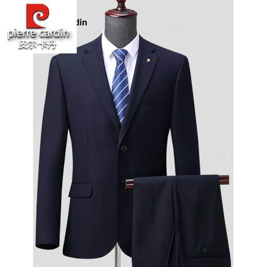 Pierre Cardin high-end all-wool suit men's autumn business casual formal suit middle-aged and elderly father's suit two-piece navy blue version A without slits (all wool suit) XL 180/96A