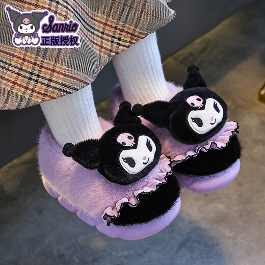 Sanrio autumn and winter children's cotton slippers for girls, warm and plush plush parent-child Kuromi baby heel cotton shoes, pink Melody (heel), size 28 29 (shoe inner length 17CM, suitable for feet 16CM)