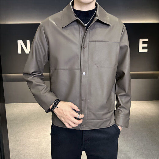 FUGUINIAO Men's Leather Jacket 2025 Autumn New Lapel Handsome Workwear Youth PU Jacket Versatile Fashion Top Black L