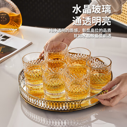 Fantasy European crystal whiskey cup set, light luxury household glass water cup, beer cup and foreign cup set, 6 pieces of sword drop style + rotating cup holder + tray