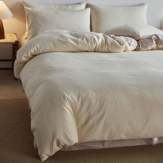 He Jiagong Light Luxury 100S cotton yarn-dyed four-piece set A-grade baby grade pure cotton satin bed sheet and quilt cover spring and summer simple Ruyao white 100 pure cotton class A baby grade 1.5m bed sheet quilt cover 200*230cm