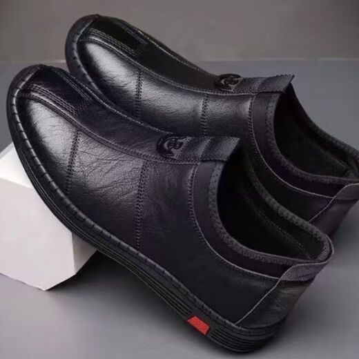 Single cotton same style winter beanie shoes for men, business casual leather shoes, soft sole, non-slip, velvet, warm, lazy one-leg P-5 black, velvet style 43