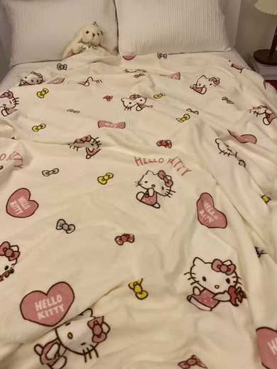 RSRDDY Winter Genuine Cute Love Kitty Cat Lamb Velvet Blanket Thickened Milk Coral Velvet Blanket Sofa Cover Blanket Greedy Pudding Dog Children's Blanket 100X150cm Does Not Include Zipper