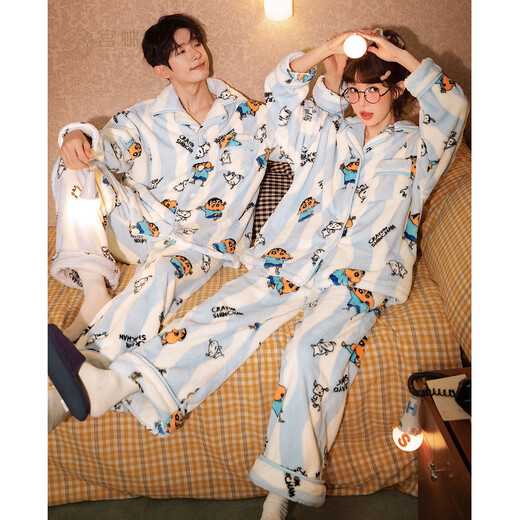 Gongdie Heat Storage Type Crayon Shin-chan Autumn and Winter Couple Pajamas Women's Thickened Royal Velvet Warm Home Clothes Men's Crayon Shin-chan Warm Velvet Suit Women's M (Recommended 80-100 Jin Jin equals 0.5 kg)