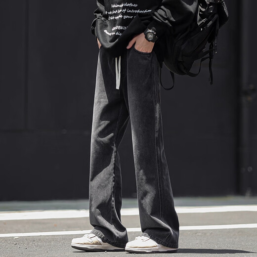 Woodpecker Jeans Men's Autumn and Winter New American High Street Weibo Loose Straight Pants Men's Casual Versatile Long Pants Men Black Gray XL (Recommended 130-155 Jin Jin equals 0.5 kg)
