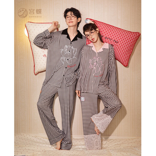 Gong Die Light and Soft Disney Marie Cat Spring and Autumn Couple Pajamas Women's Long Sleeve Plaid Home Clothes Suit Men's