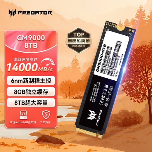 Disque SSD Acer PREDATOR 8 To Interface M.2 (protocole NVMe) Série GM9000 NVMe PCIe 5.0 Vitesse de lecture 14 000 Mo/s Accessoires de stockage informatique AI