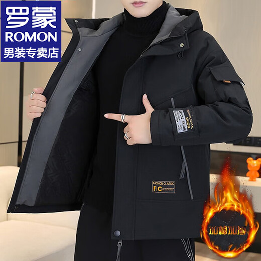 罗蒙（ROMON）棉衣男外套男秋冬季款厚棉服男士羽休闲绒服男派克服冬装棉袄男装 216深灰色加棉 XL 约125-145斤