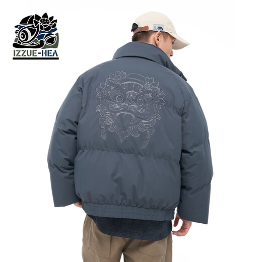 HEAx i.t izzue co-branded simple large lion head cotton coat for men and women in autumn and winter, warm and versatile couple jacket, dark gray L