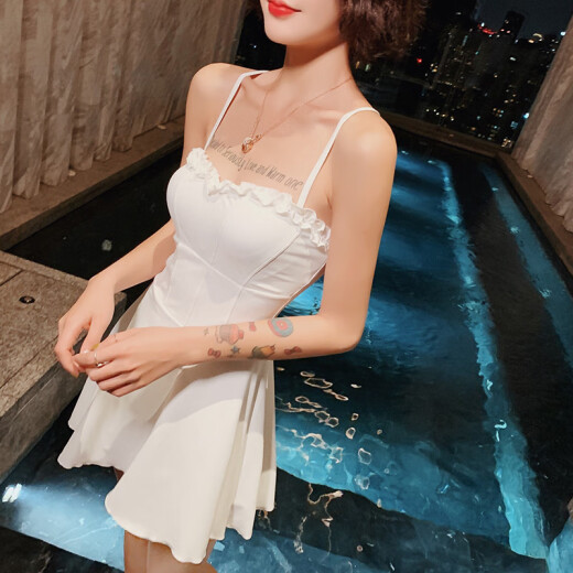 Yimeishan swimsuit covers belly and looks slimming Korean hot spring swimsuit one-piece sexy white student conservative swimsuit female 199163 white M