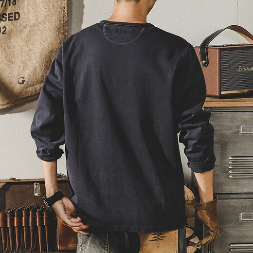 Jeanswest American retro heavyweight long-sleeved T-shirt men's autumn and winter loose large size pure cotton tough guy trendy bottoming Henry shirt spring glacier gray 2XL suitable for 160-180Jin Jin is equal to 0.5 kg