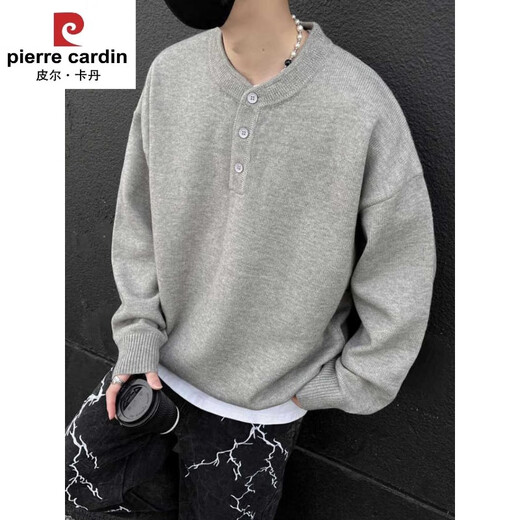 Pierre Cardin brand gray American Henry collar sweater men's early autumn high-end lazy style bottoming sweater cleanfit light gray Henry collar M (recommended 95-115Jin Jin equals 0.5 kg b
