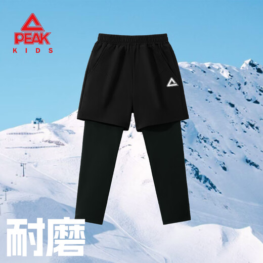 匹克童装儿童裤子秋冬款2025新款男童假两件长裤冬季运动裤女童保暖裤 【运动假两件长裤】黑 110