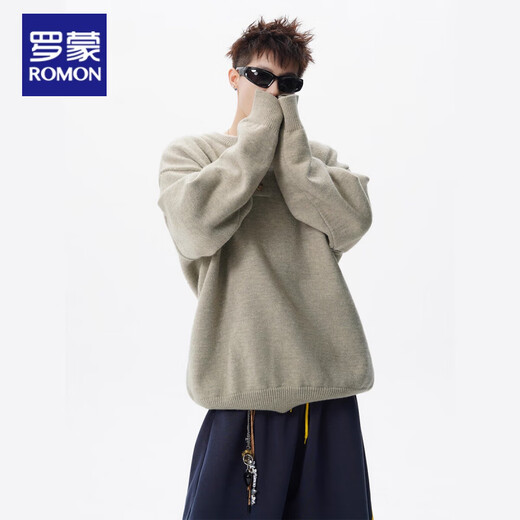 Romon Retro Henley Collar Buttoned Sweater Men's Autumn High Street Lazy Style Sweater Heavy Loose Couple Casual Top Yellow Gray 2XL