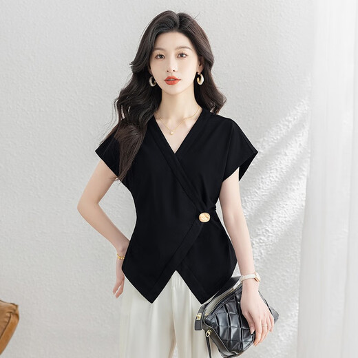 
Silk Cypress Design Shirt 2025 Summer New Women's V-neck Temperament Slim Elegant and Fashion Top