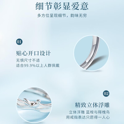 MZMZ Platinum Couple Ring pt950 Platinum Proposal Blue Eucalyptus Bird Ring Double Eleven Birthday Gift for Girlfriend Local Warehouse/Next Day Delivery - Light Luxury Couple Ring