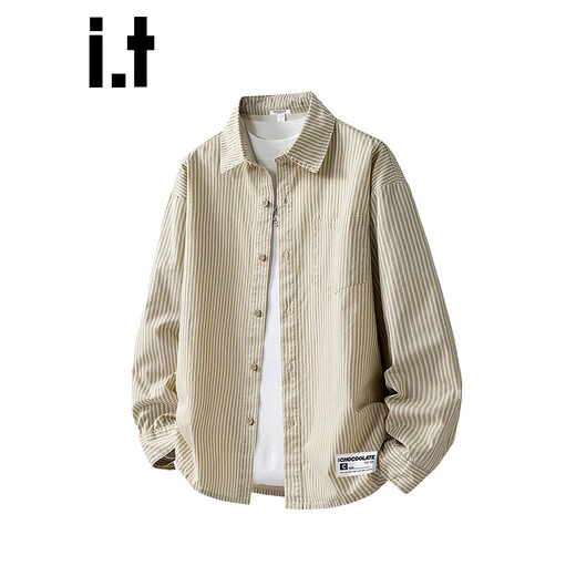 CHOCOOLATEit pure cotton striped long-sleeved shirt men's autumn new loose lapel casual jacket shirt beige L