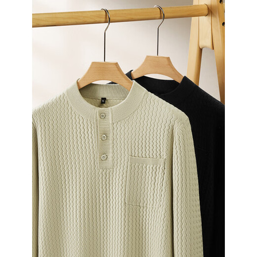 VARWANEO international first-line brand loose plus size Henry collar jacquard sweater men's long-sleeved sweater button decoration autumn and winter black XL (120-140) Jin Jin equals 0.5 kg