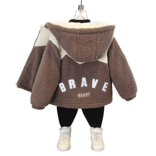 小红书爆款男童外套秋冬款棉服2羊羔绒3毛毛衣4帅气5岁宝宝加绒加 锯齿加绒毛毛衣咖啡色 cm 90