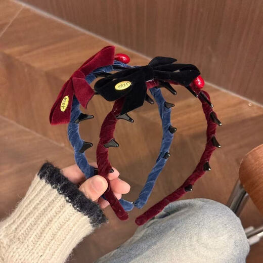 Dai Yan Korean style flocked high skull retro wavy bow headband temperament high-end non-slip pressure hairpin headband for women yellow flocked bow toothed headband*1