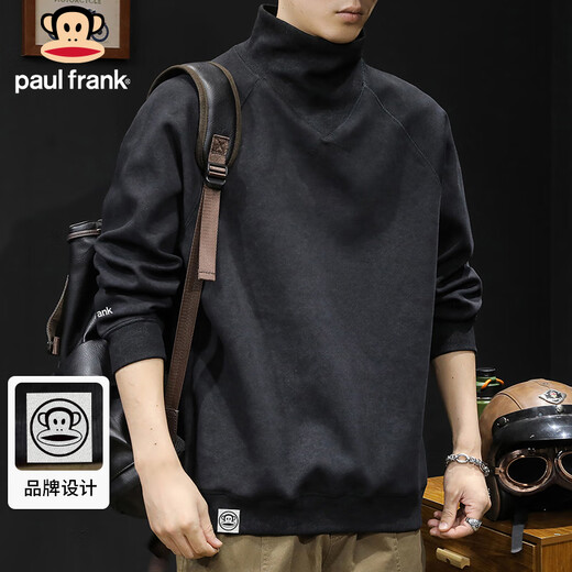 Paul Frank sweatshirt men's spring and autumn trendy half turtleneck jacket men's heavyweight large size tops black XL