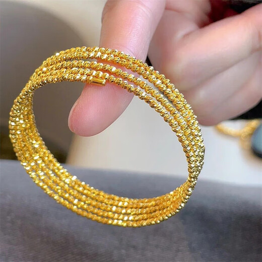 Luanjie ancient method inherited 24k gold new five-circle bouncy bead bracelet sparkling retro multi-layer winding elastic bracelet accessories bouncy
