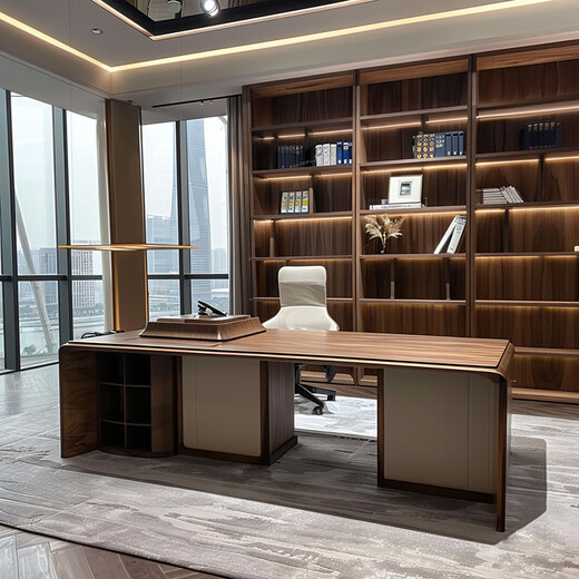 Italian minimalist solid wood boss desk office desk and chairs black walnut executive desk high-end executive desk office size customization (contact customer service)