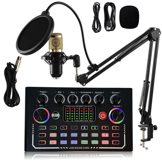 YakultF009 cross-border English version direct BM800 sound card set full set of mobile phone and computer direct singing recording set f009+bm800 gold (cantilever set)