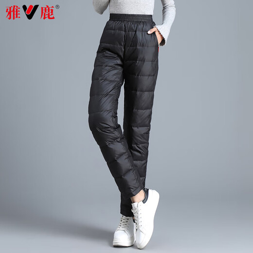 Yalu Down Pants Women's Outerwear Slimming 2025 Winter New Thickened Casual Straight High Waist Warm Women's Straight Trousers Black L