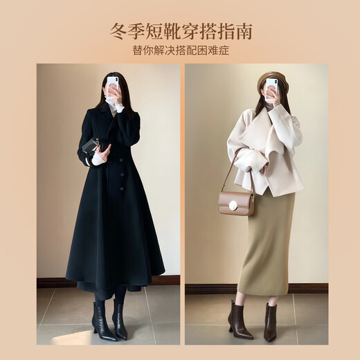 ZHR stiletto short boots winter women's shoes retro temperament high heels increased pointed toe ankle boots BQ150A black 36