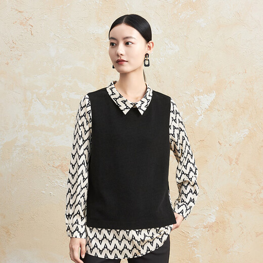 FINITY new autumn clothing simple lace chiffon shirt for ladies ladies slim thin pullover top for women black M