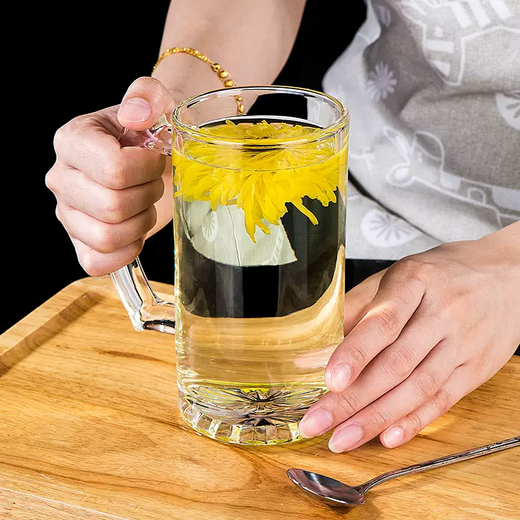 Yusenyi brings a handle glass heat-resistant tea cup, household beer cup, large draft beer cup, thickened handle cup, drinking cup, No. 1 glass handle cup 400ml