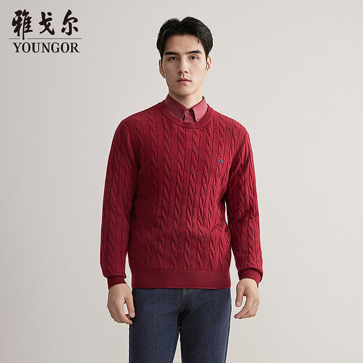 Youngor (YOUNGOR) wool sweater men's wool blended cable textured wool sweater soft, comfortable and rich to wear 2025 shopping mall same style red YYHW635285NYA M 100cm (recommended 125-145Jin Jin equals 0.5 kg)