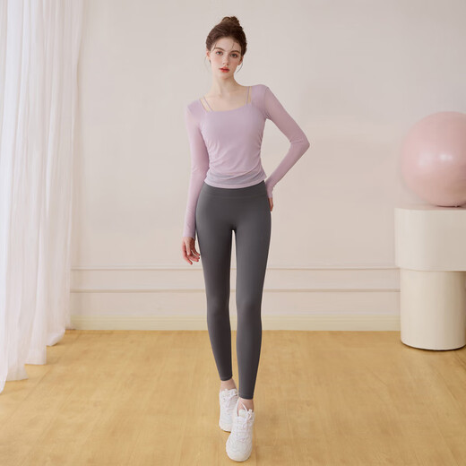 LULULOMDDW autumn and winter long-sleeved yoga wear with chest pad women's new top Pilates training fitness suit milk white long-sleeved M