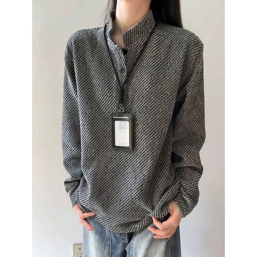 7 excellent products Henry collar sweatshirt men's autumn and winter American heavy base polo shirt loose casual jacket top men CQS-3309 Gray M