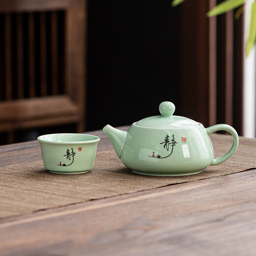 Kung Fu tea set, a complete set of creative and convenient tea making equipment, household ceramic teapot, teapot, one cup, rough ceramic Xishi teapot (landscape), 1 pot, 1 flat cup