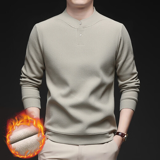 GOLDLION G+ goldlion broken code 2026 new velvet thickened Henry collar men's sweatshirt middle-aged dad wear solid color casual protection beige G111 M 165