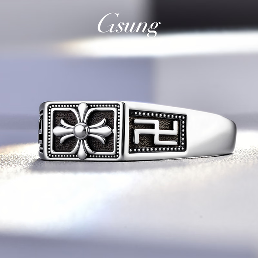 GsunG platinum cross swastika ring for men PT950 pure platinum fashionable black gold wide face ring for men priced by gram contact before bidding